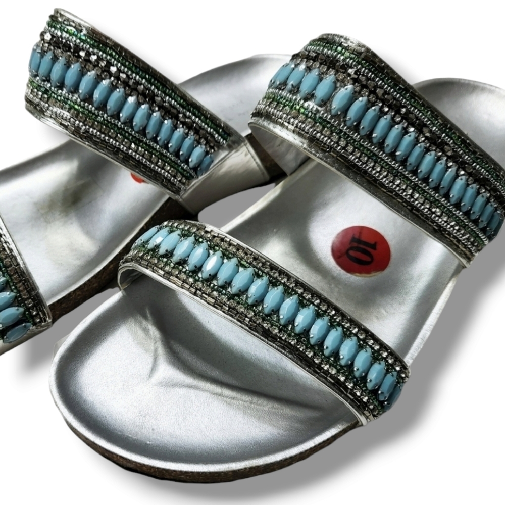 Mila Paoli Embellished Beaded Slide-on Sandals | Size 10 - Picture 7 of 9